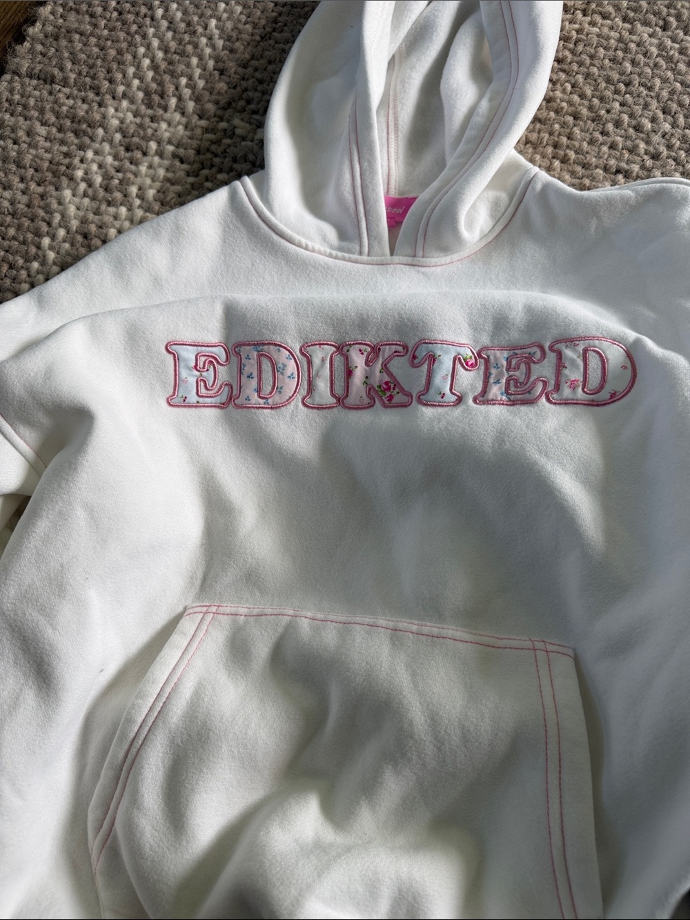 Edikted Kids White Hoodie with Pink Logo Stitching